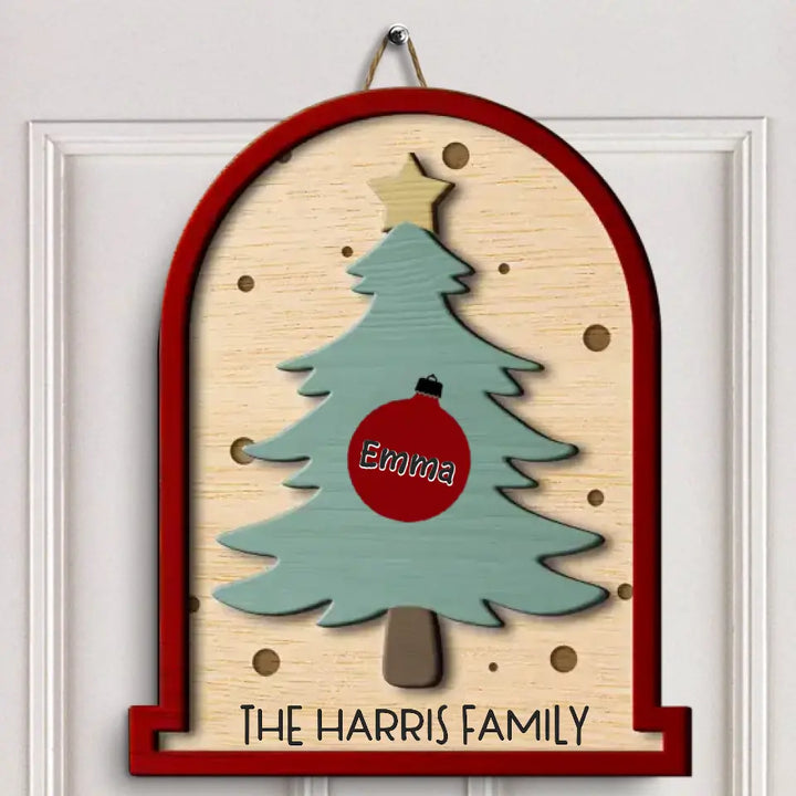 Family Christmas Tree - Personalized Custom Door Sign - Christmas Gift For Family Members