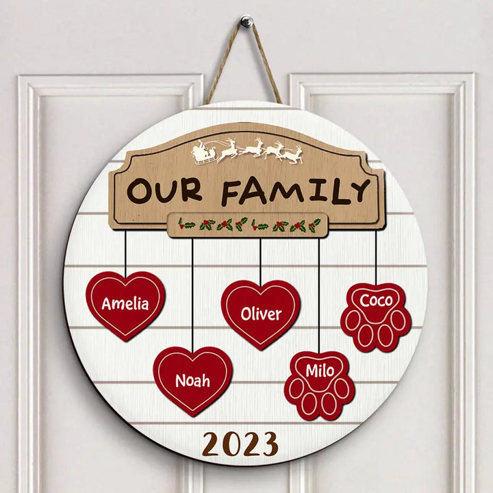 Our Family Christmas 2023 - Personalized Custom Door Sign - Christmas Gift For Mom, Dad, Grandma, Grandpa, Family Members