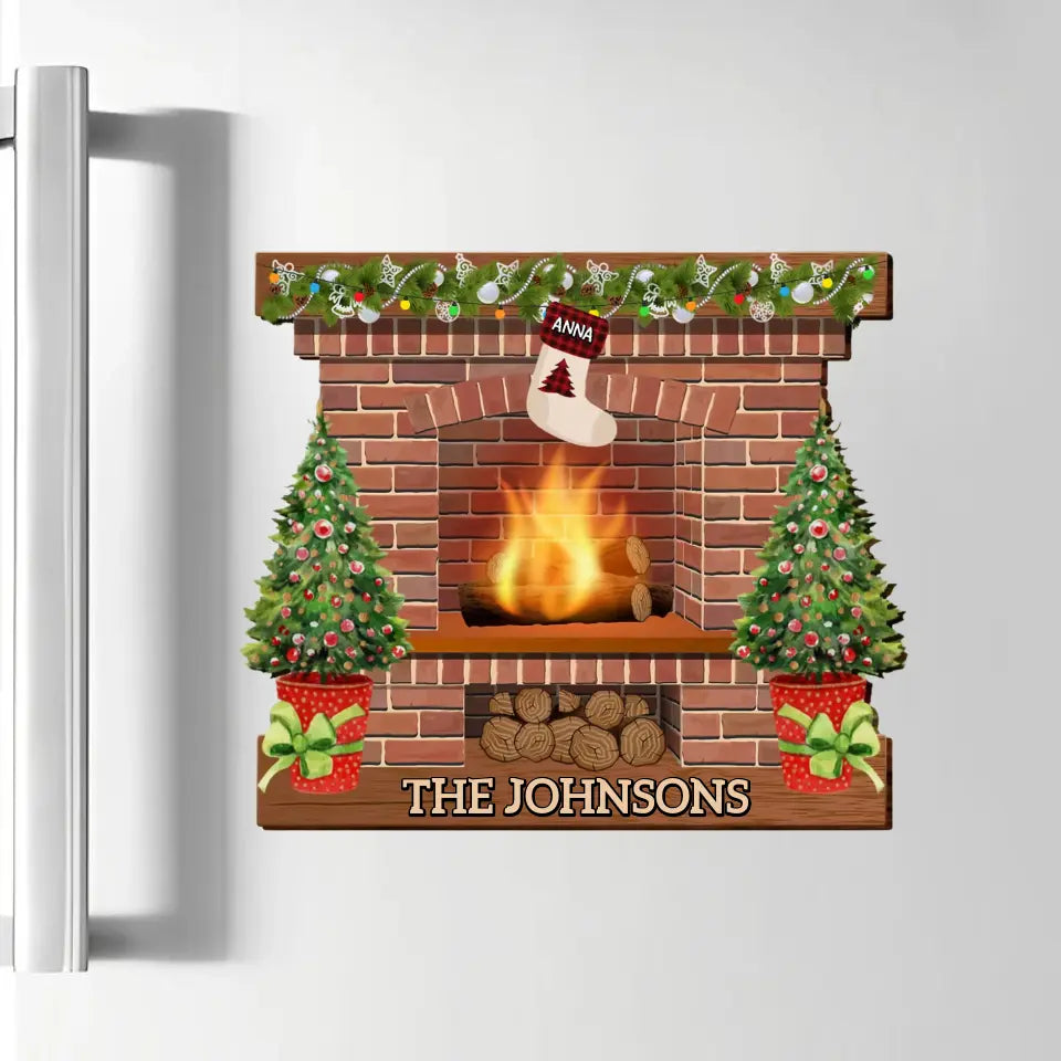 Christmas Fireplace With Family - Personalized Custom Decal - Christmas Gift For Family Members