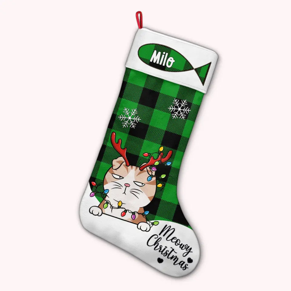 Meowy Christmas - Personalized Custom Christmas Stocking - Chrismast Gift For Cat Mom, Cat Dad, Cat Lover, Cat Owner, Dog Mom, Dog Dad, Dog Owner, Dog Lover