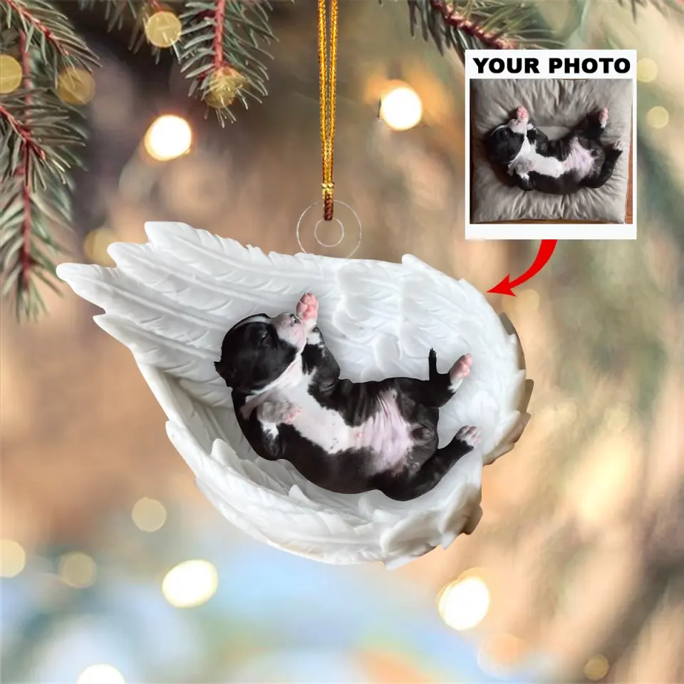 Memorial Pet Angel Wings - Personalized Custom Photo Mica Ornament - Memorial, Christmas Gift For Pet Lovers, Dog Lovers, Cat Lovers AGCHD019