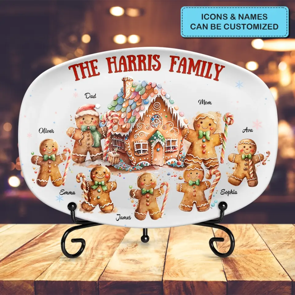 Gingerbread Cookie Family - Personalized Custom Platter - Christmas Gift For Family, Family Members