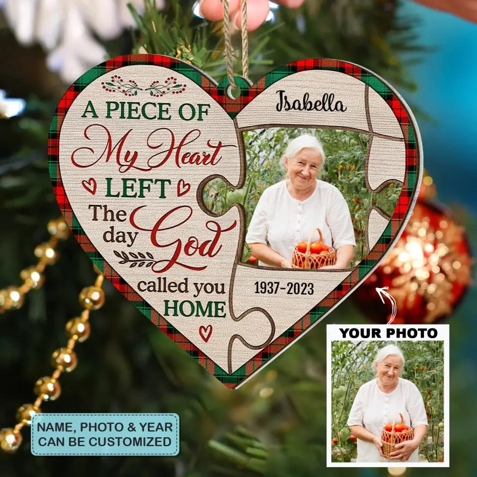 A Piece Of My Heart Left The Day You Called Me Home - Personalized Custom 2-Layer Mix Ornament - Christmas, Memorial Gift For Family Members