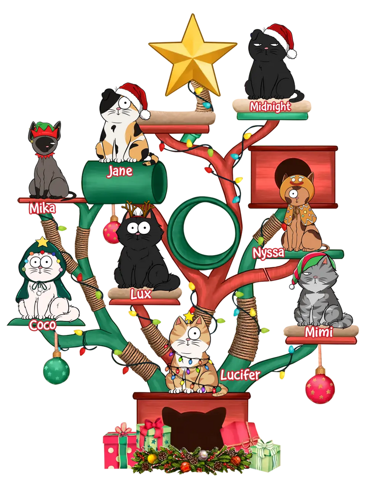 Christmas Cat Tower Ver 2 - Personalized Custom Decal - Christmas Gift For Cat Mom, Cat Dad, Dog Mom, Dog Dad