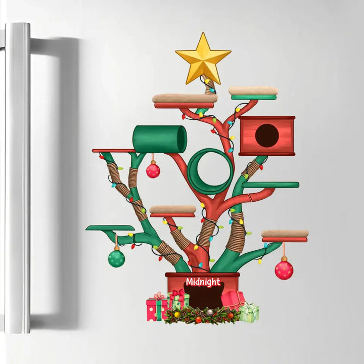 Christmas Cat Tower Ver 2 - Personalized Custom Decal - Christmas Gift For Cat Mom, Cat Dad, Dog Mom, Dog Dad