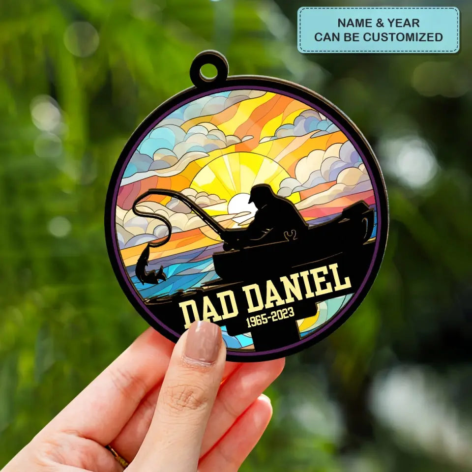 Memorial Dad Fishing Ornament - Personalized Custom Suncatcher Layer Mix Ornament