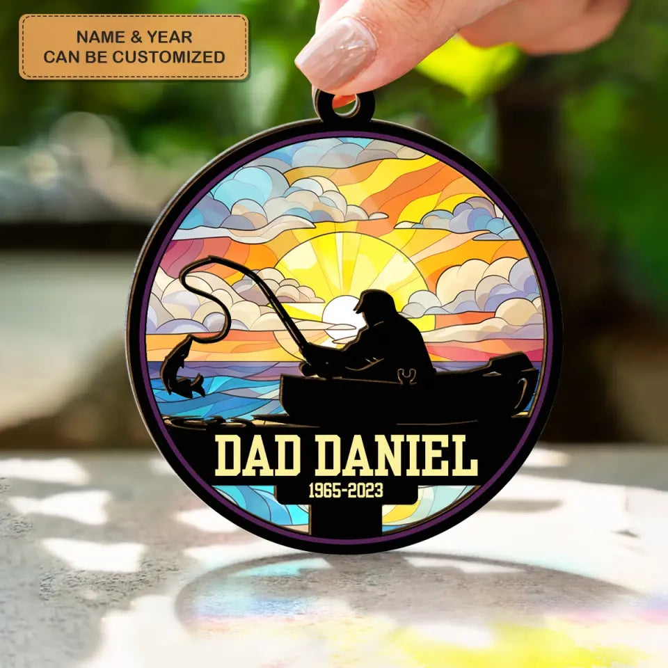 Memorial Dad Fishing Ornament - Personalized Custom Suncatcher Layer Mix Ornament
