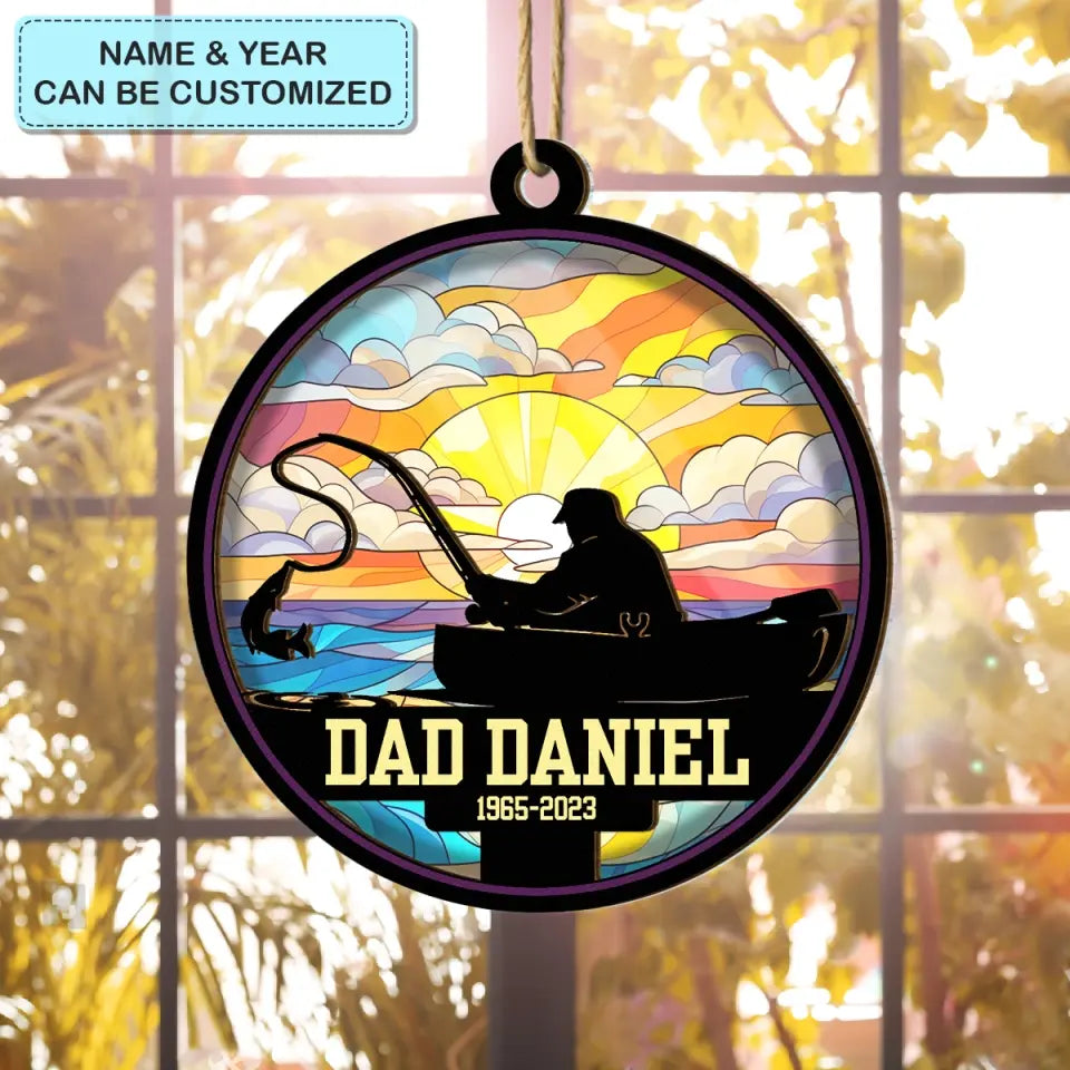 Memorial Dad Fishing Ornament - Personalized Custom Suncatcher Layer Mix Ornament