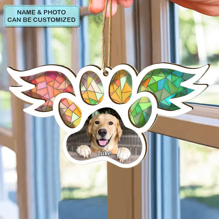Paw With Wings - Personalized Custom Suncatcher Layer Mix Ornament - Memorial Gift For Dog Lover