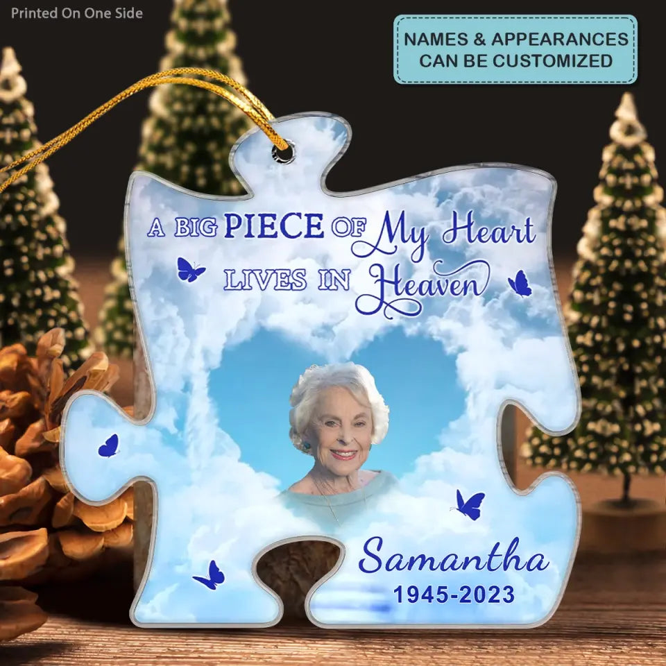 A Big Piece Of My Heart Lives In Heaven - Personalized Custom Mica Ornament - Memorial Gift For Family Members