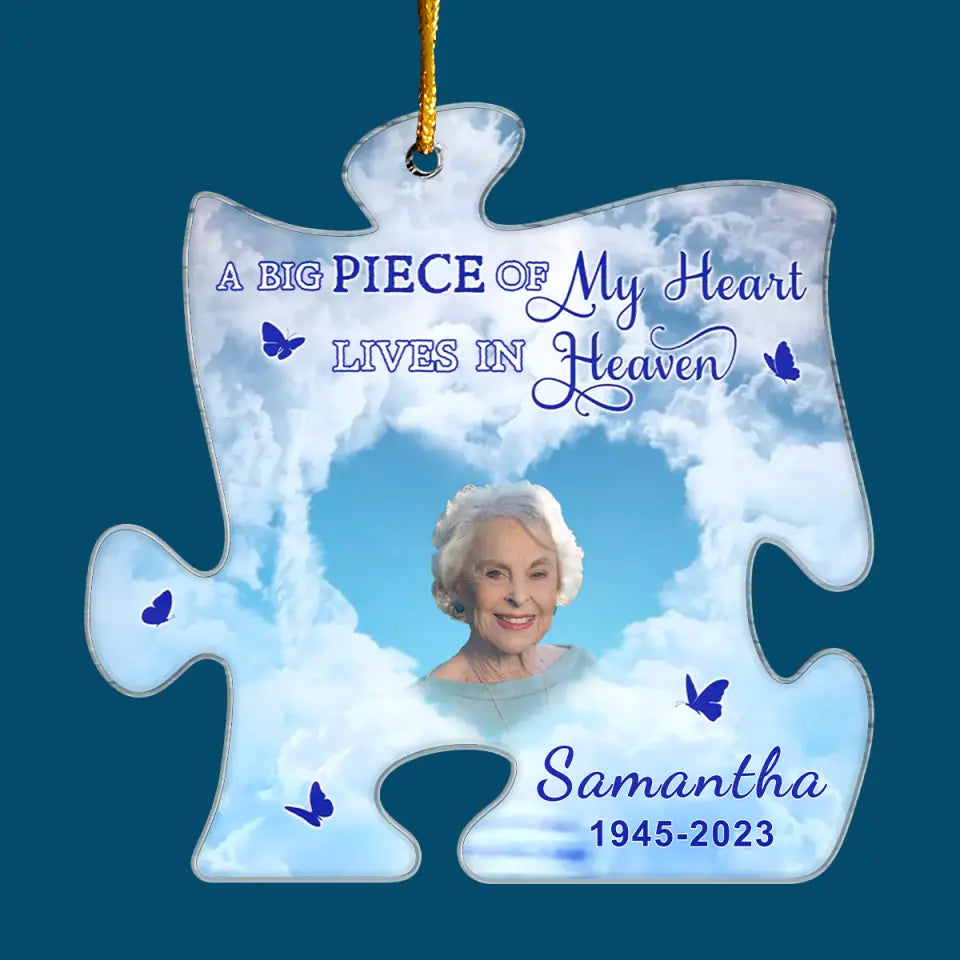 A Big Piece Of My Heart Lives In Heaven - Personalized Custom Mica Ornament - Memorial Gift For Family Members