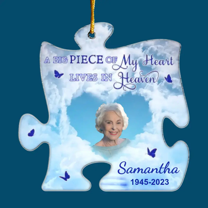 A Big Piece Of My Heart Lives In Heaven - Personalized Custom Mica Ornament - Memorial Gift For Family Members