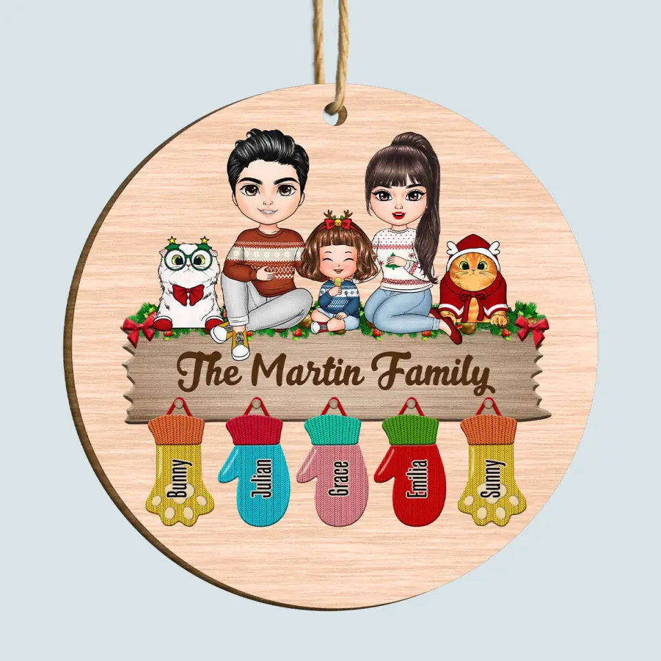 Family Christmas Glove - Personalized Custom Wood Ornament - Christmas Gift For Family, Family Members