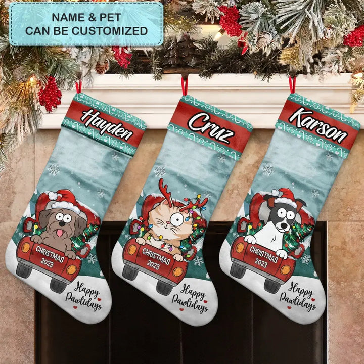 Happy Pawlidays - Personalized Custom Christmas Stocking - Christmas Gift For Pet Love, Pet Mom, Pet Dad