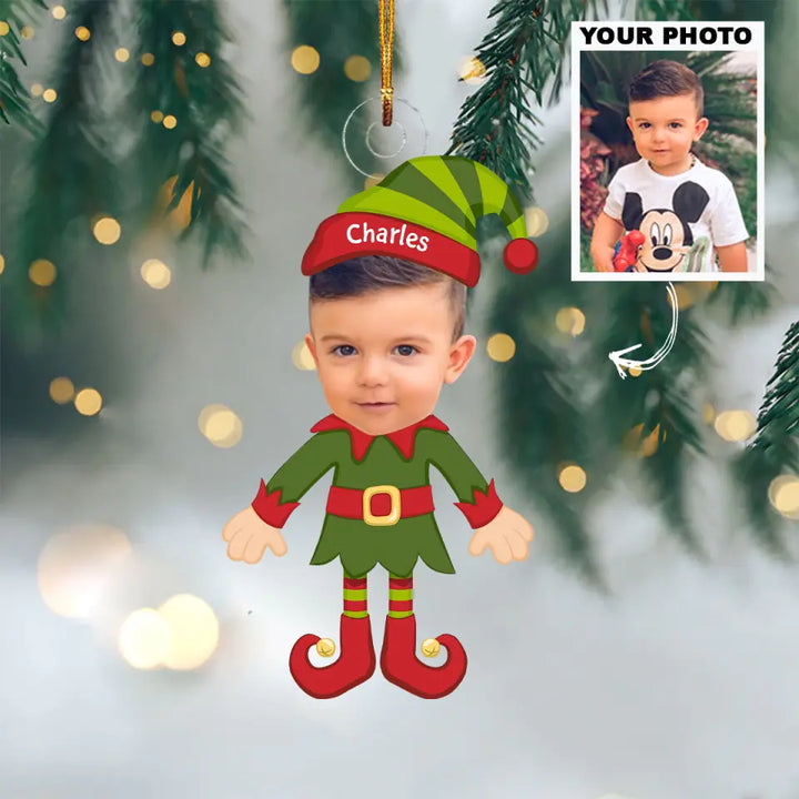 Elf Kids Christmas Photo - Personalized Custom Photo Mica Ornament - Christmas Gift For Baby, Kids, Family Members AGCDM009