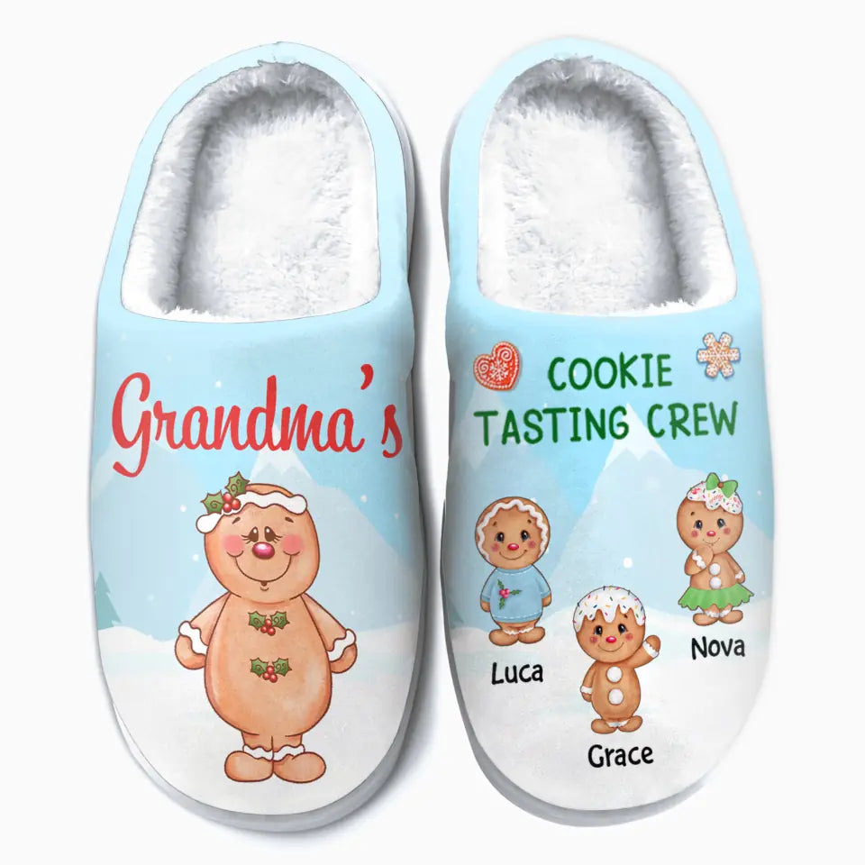 Grandma's Cookie Tasting Crew - Personalized Custom Slippers - Christmas, Mother's Day Gift For Grandma, Mom, Family Members