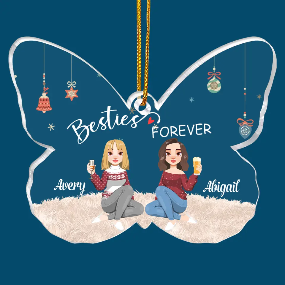 Christmas Besties Forever - Personalized Custom Mica Ornament - Christmas Gift For Besties, Friends