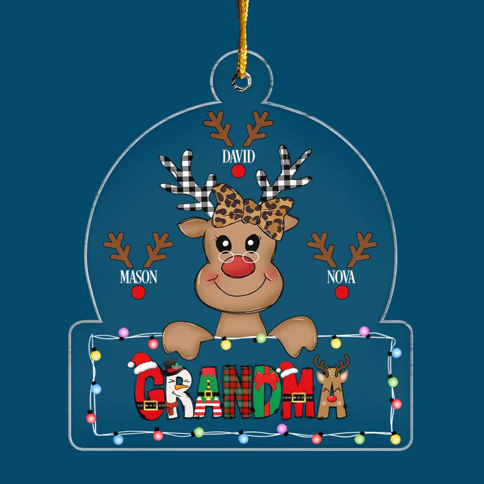 Grandma Reindeer - Personalized Custom Mica Ornament - Christmas Gift For Grandma, Mom, Family Members