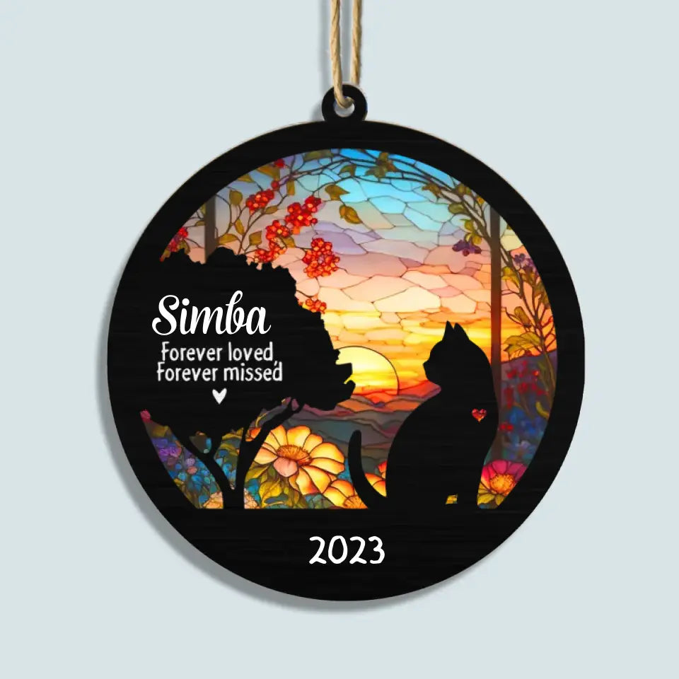 Forever Loved Forever Missed - Personalized Custom Suncatcher Layer Mix Ornament - Memorial Cat Ornament