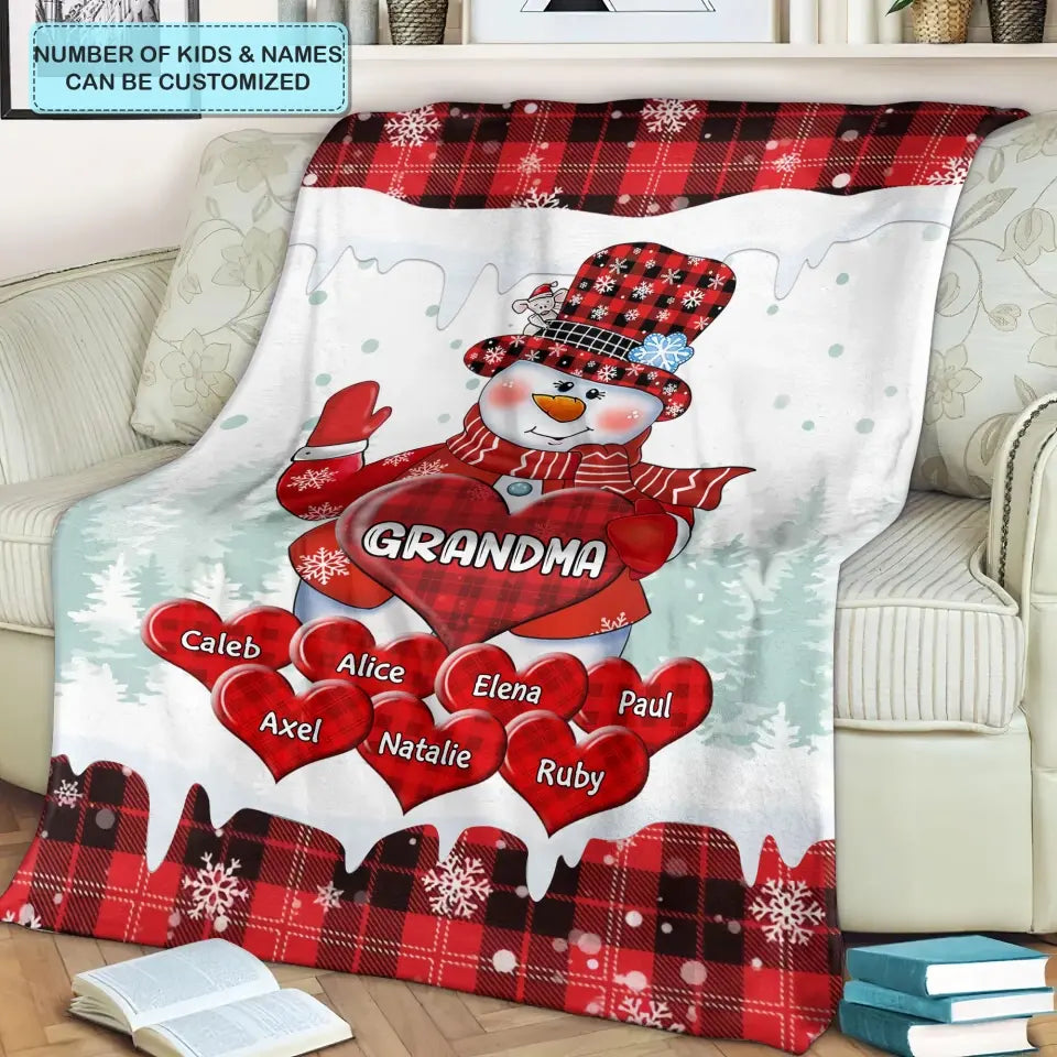 Colorful Christmas Snowman Snowman Grandma Mom - Personalized Custom Blanket - Christmas Gift For Grandma, Mom, Family Members