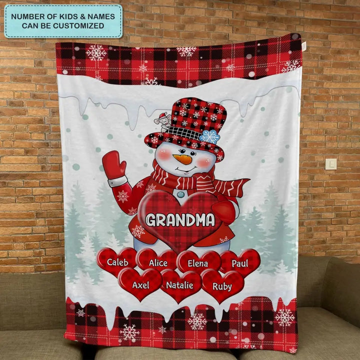 Colorful Christmas Snowman Snowman Grandma Mom - Personalized Custom Blanket - Christmas Gift For Grandma, Mom, Family Members