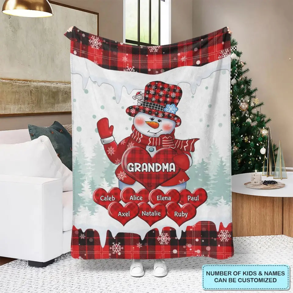 Colorful Christmas Snowman Snowman Grandma Mom - Personalized Custom Blanket - Christmas Gift For Grandma, Mom, Family Members