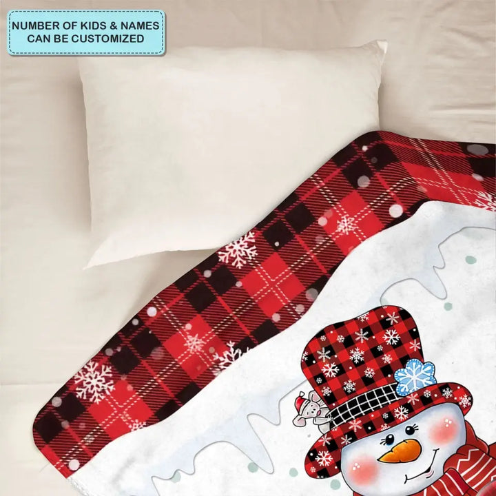 Colorful Christmas Snowman Snowman Grandma Mom - Personalized Custom Blanket - Christmas Gift For Grandma, Mom, Family Members