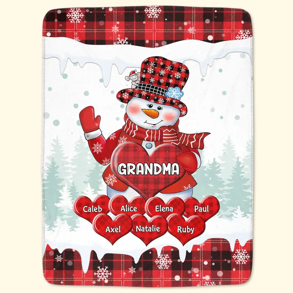Colorful Christmas Snowman Snowman Grandma Mom - Personalized Custom Blanket - Christmas Gift For Grandma, Mom, Family Members