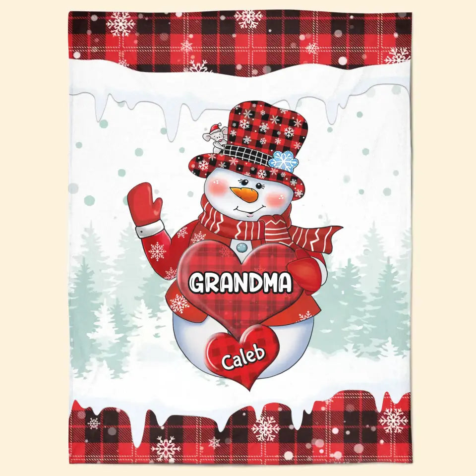 Colorful Christmas Snowman Snowman Grandma Mom - Personalized Custom Blanket - Christmas Gift For Grandma, Mom, Family Members