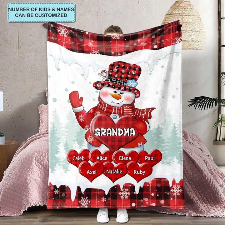 Colorful Christmas Snowman Snowman Grandma Mom - Personalized Custom Blanket - Christmas Gift For Grandma, Mom, Family Members