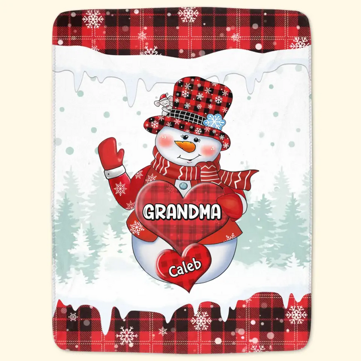 Colorful Christmas Snowman Snowman Grandma Mom - Personalized Custom Blanket - Christmas Gift For Grandma, Mom, Family Members