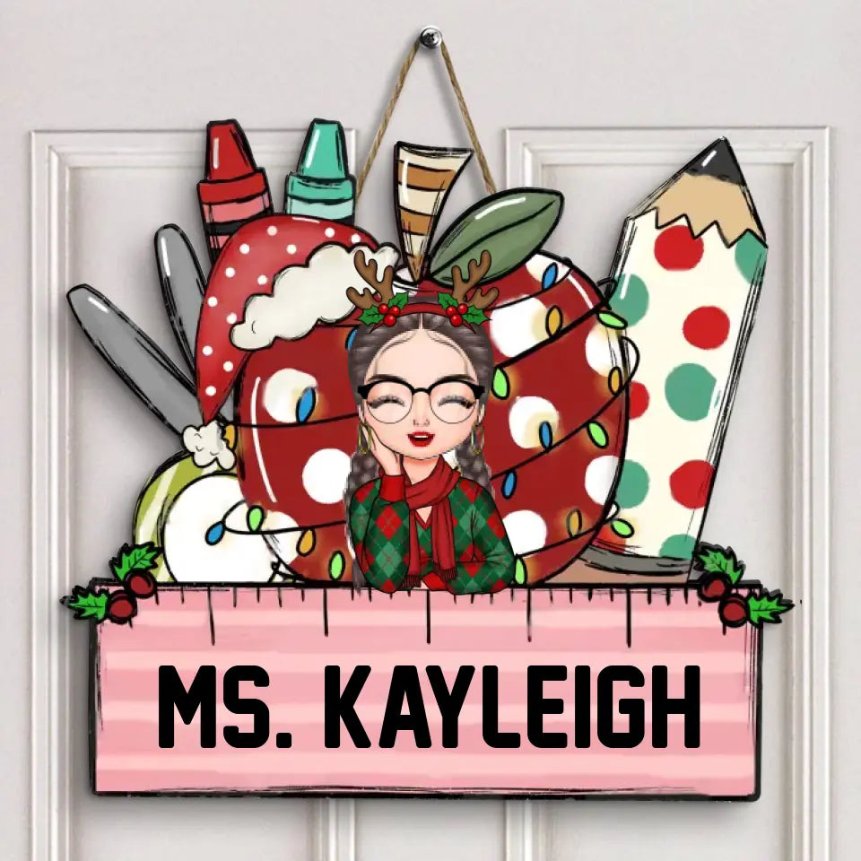Best Teacher Ever Christmas - Personalized Custom Door Sign - Teacher's Day, Appreciation Gift , Christmas Gift For Teacher