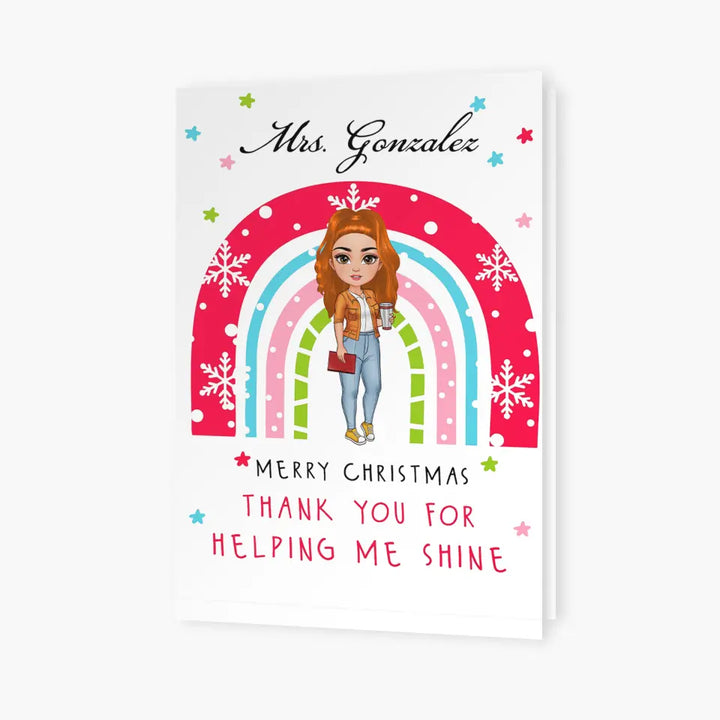 Thank You For Helping Me Shine - Personalized Custom Christmas Card - Christmas Gift For Teacher