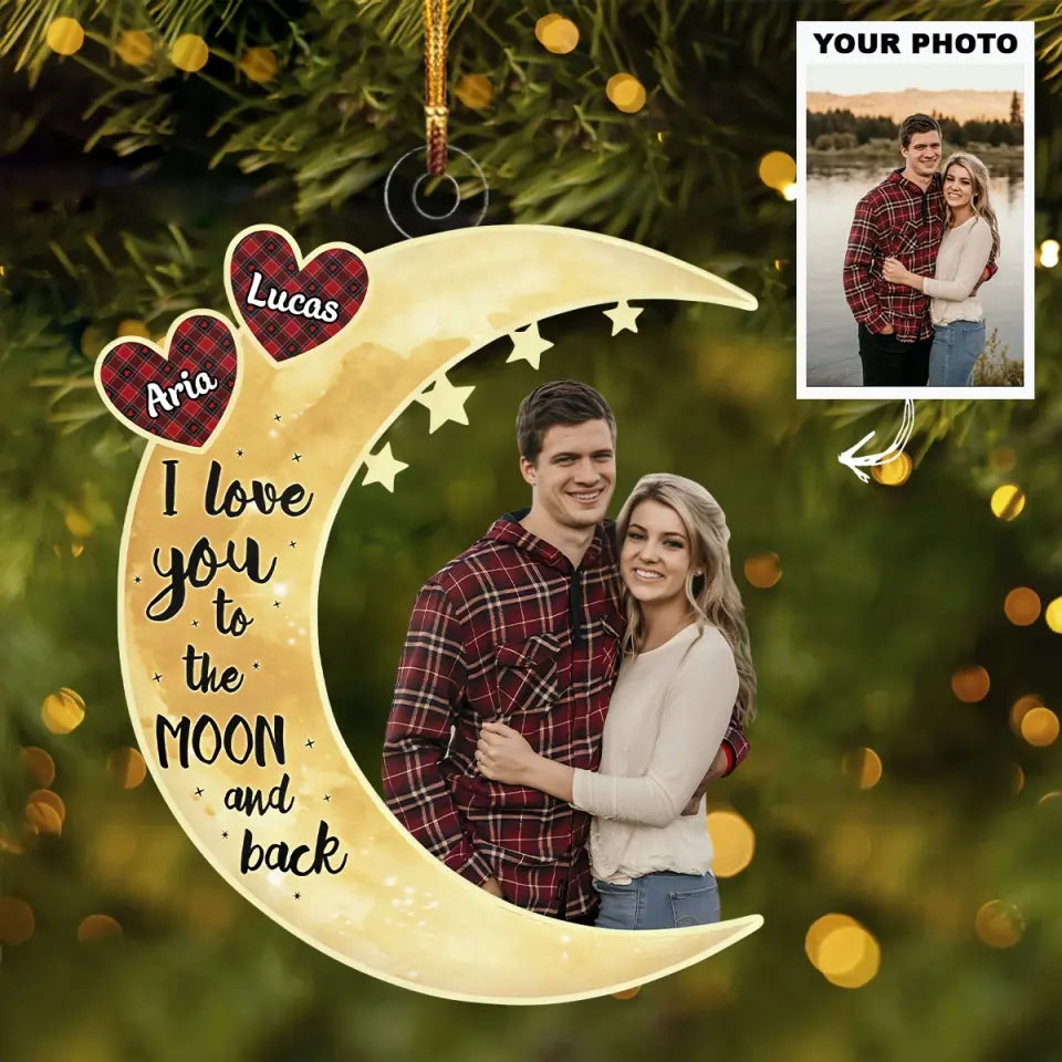 I Love You To The Moon And Back - Personalized Custom Photo Mica Ornament - Gift For Couple, Wife, Husband AGCHD028