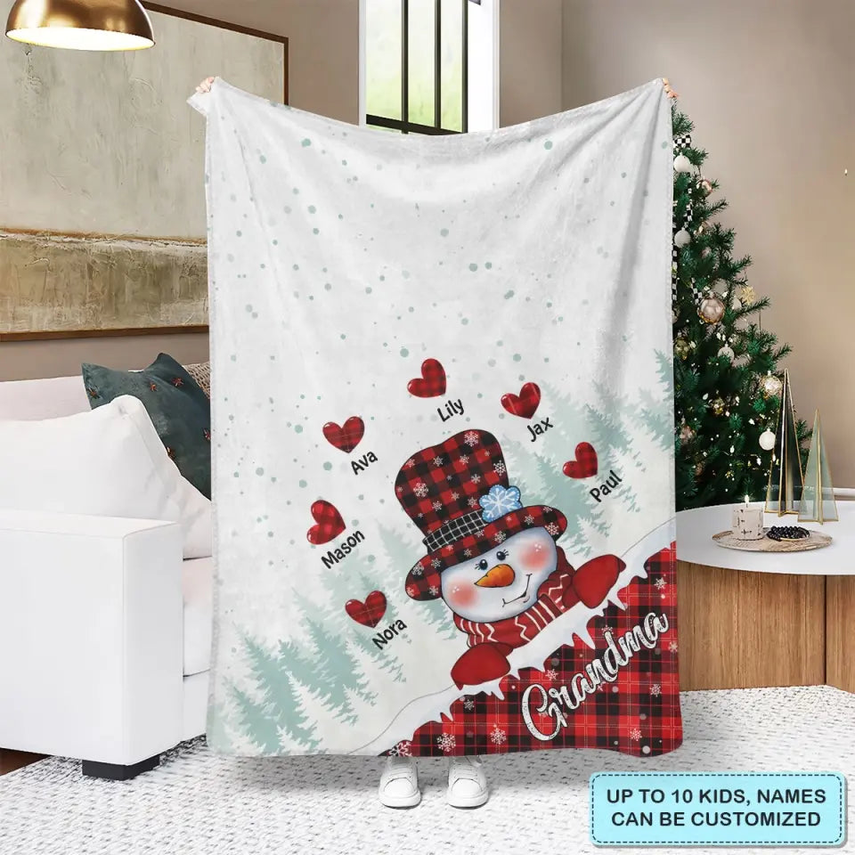 Colorful Christmas Snowman Grandma Mom - Personalized Custom Blanket - Christmas Gift For Grandma, Mom, Family Members