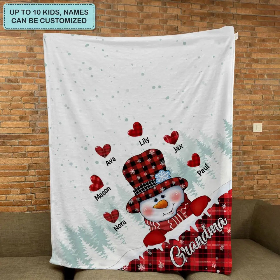 Colorful Christmas Snowman Grandma Mom - Personalized Custom Blanket - Christmas Gift For Grandma, Mom, Family Members