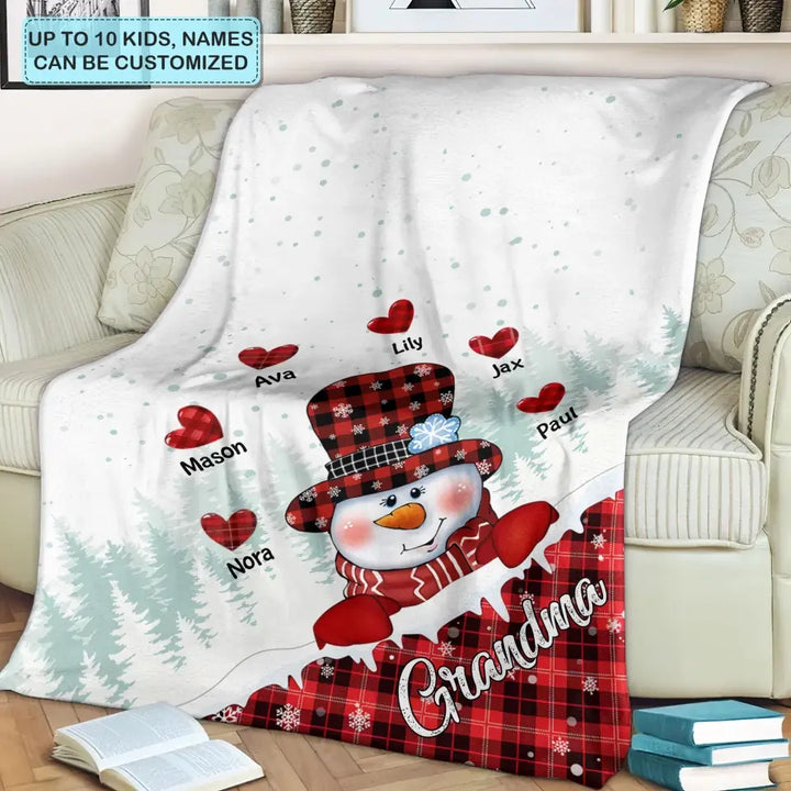 Colorful Christmas Snowman Grandma Mom - Personalized Custom Blanket - Christmas Gift For Grandma, Mom, Family Members