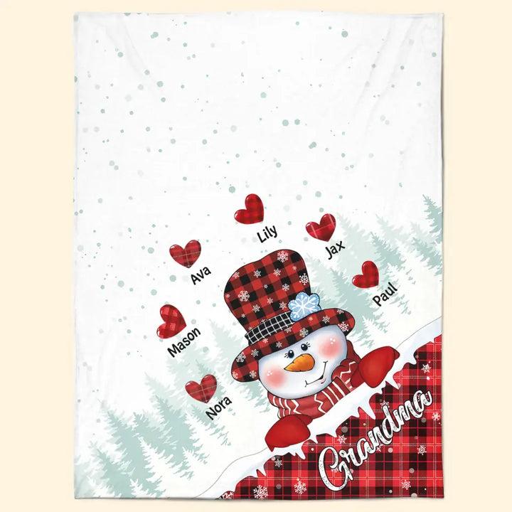 Colorful Christmas Snowman Grandma Mom - Personalized Custom Blanket - Christmas Gift For Grandma, Mom, Family Members