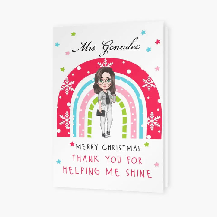 Thank You For Helping Me Shine - Personalized Custom Christmas Card - Christmas Gift For Teacher