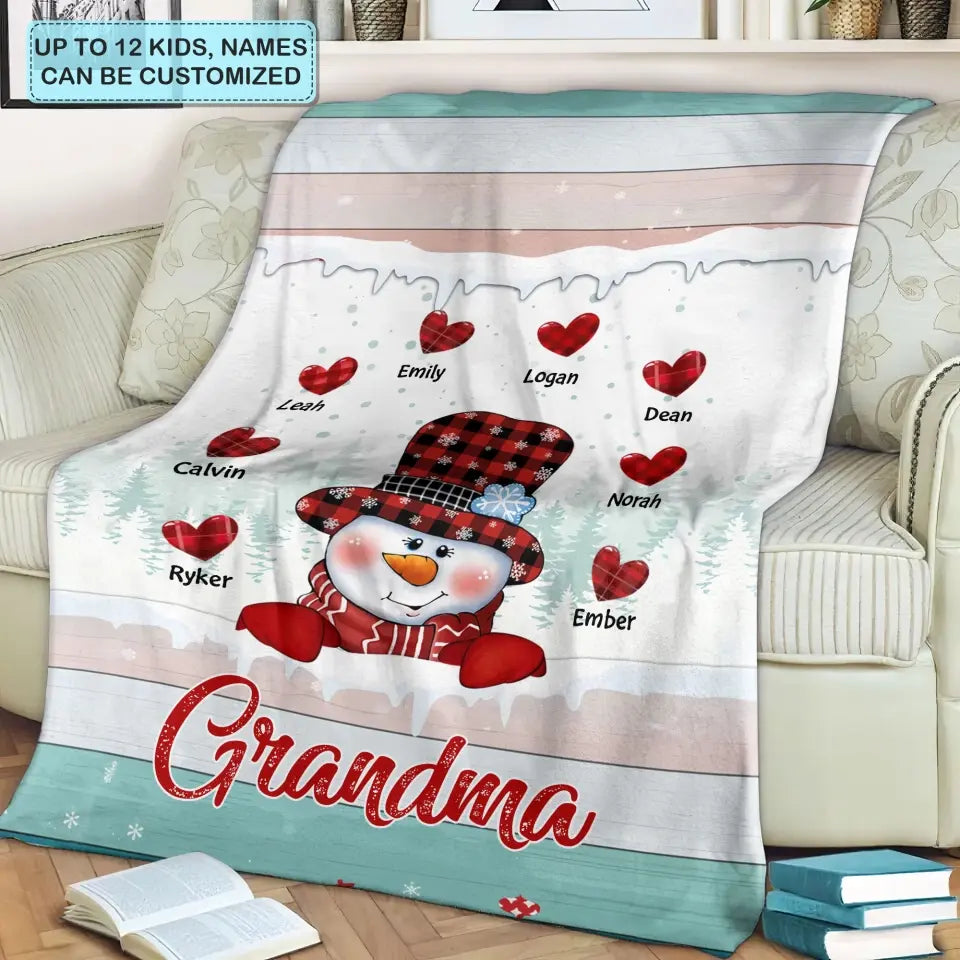 Snowman Nana Mommy - Personalized Custom Blanket - Christmas Gift For Grandma, Mom, Family Members