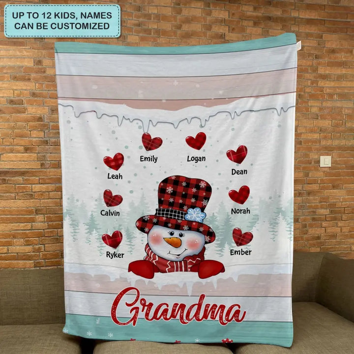 Snowman Nana Mommy - Personalized Custom Blanket - Christmas Gift For Grandma, Mom, Family Members