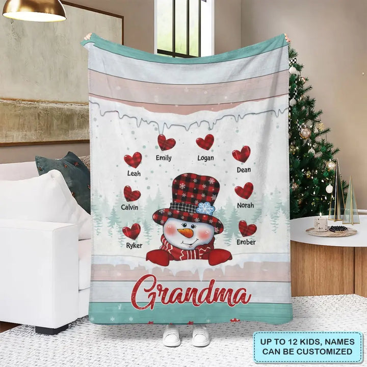 Snowman Nana Mommy - Personalized Custom Blanket - Christmas Gift For Grandma, Mom, Family Members