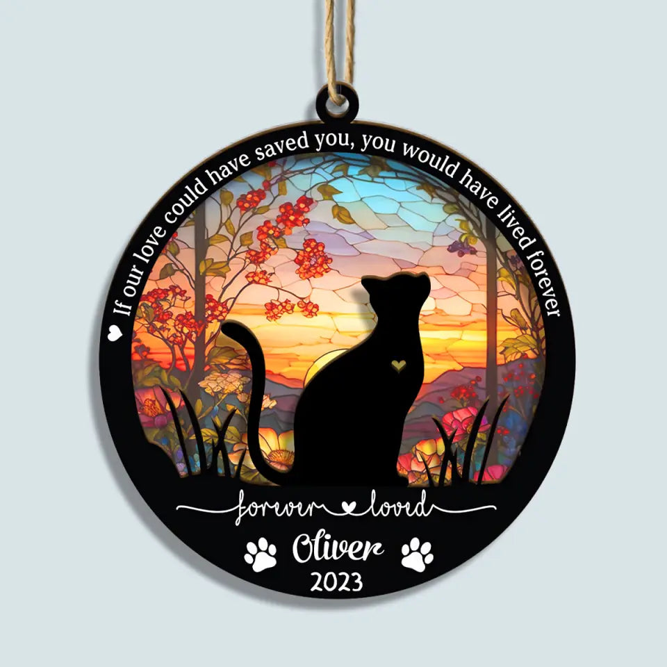 Forever Loved - Personalized Custom Suncatcher Layer Mix Ornament - Memorial Gift For Cat Lover, Cat Owner, Cat Mom, Cat Dad