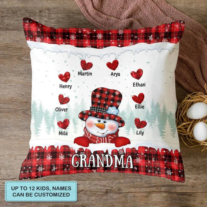 Snowman Nana Sweetheart Kids - Personalized Custom Pillow Case - Christmas Gift For Grandma, Mom, Family Members