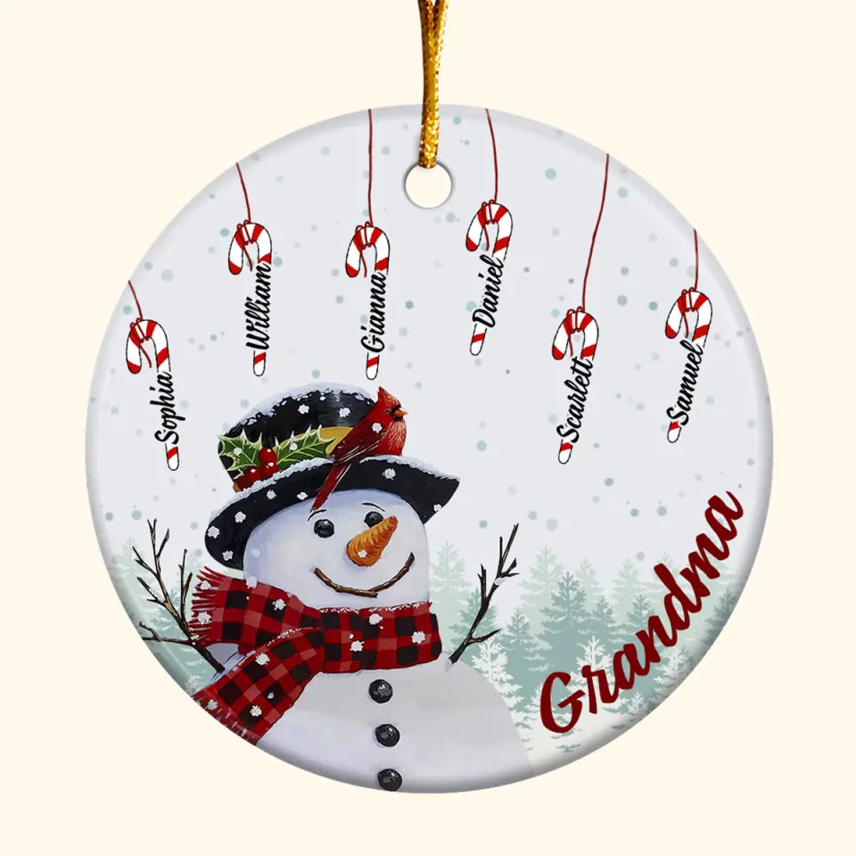 Grandma Snowman - Personalized Custom Ceramic Ornament - Christmas Gift For Grandma, Family Members