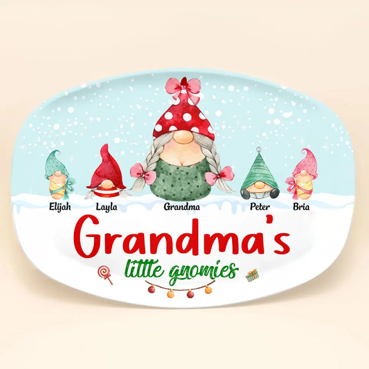 Grandma's Little Gnomies - Personalized Custom Platter - Christmas Gift For Grandma, Family Members