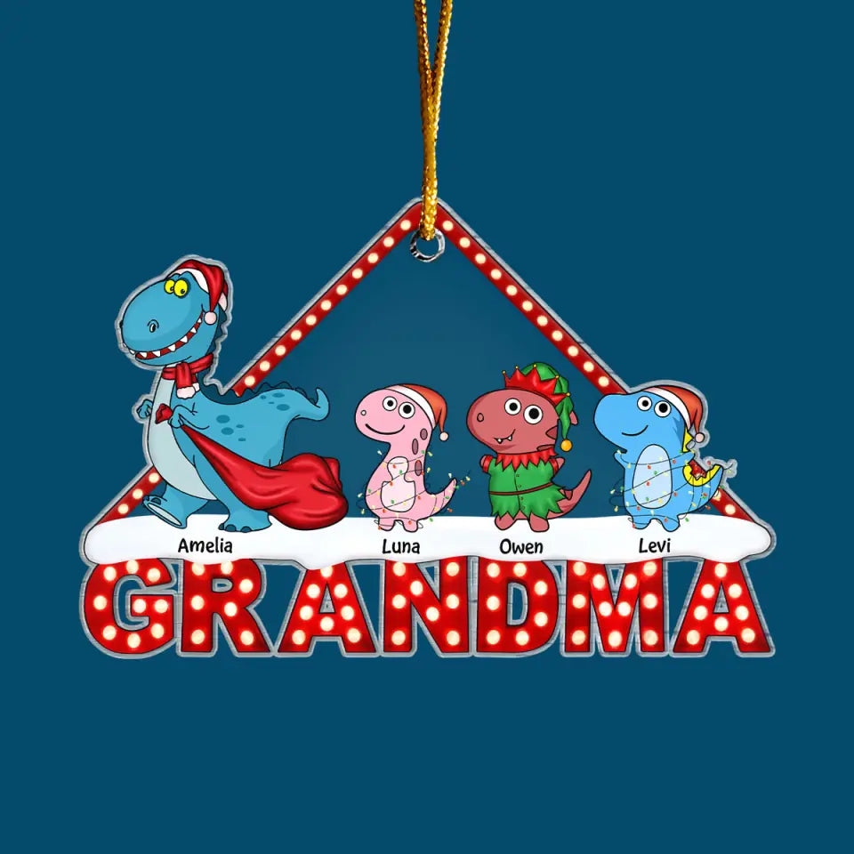 Grandmasaurus And Grandkids - Personalized Custom Mica Ornament - Christmas Gift For Grandma, Mom, Family Members CLA0HT010