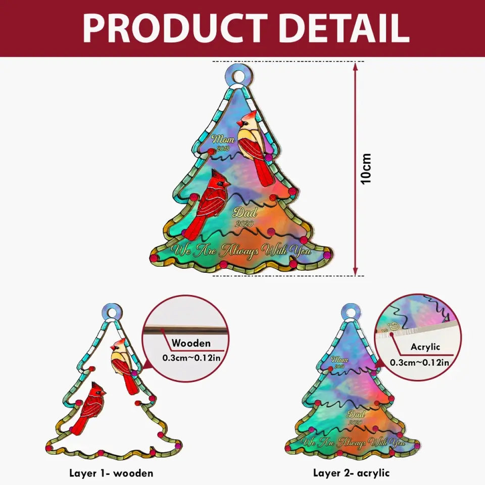 Christmas Tree Memorial Family Loss Cardinal - Personalized Custom Suncatcher Layer Mix Ornament - Christmas, Memorial Gift For Family, Family Members