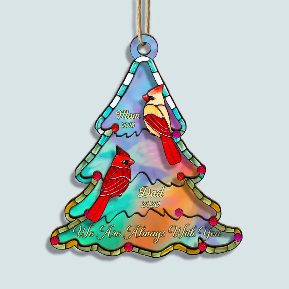 Christmas Tree Memorial Family Loss Cardinal - Personalized Custom Suncatcher Layer Mix Ornament - Christmas, Memorial Gift For Family, Family Members