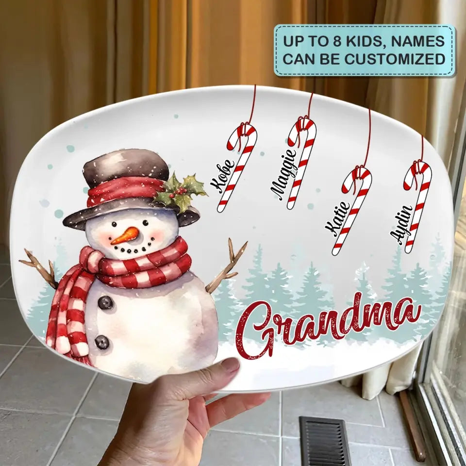 Nana Snowmans - Personalized Custom Platter - Christmas Gift For Grandma, Family Members